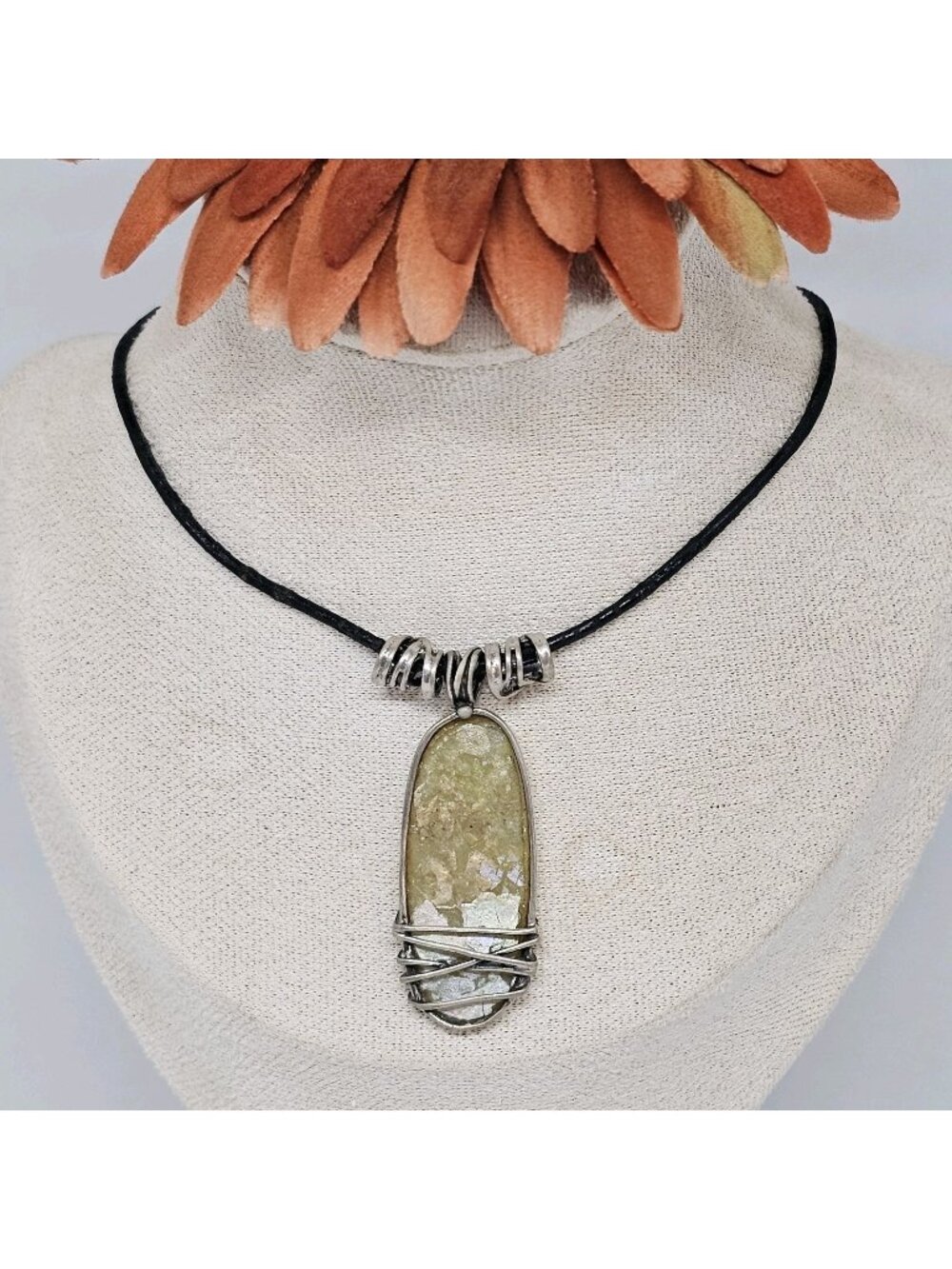 Luli Hamersztein 925 Sterling Silver & Ancient Roman Glass Pendant On Cord 18"